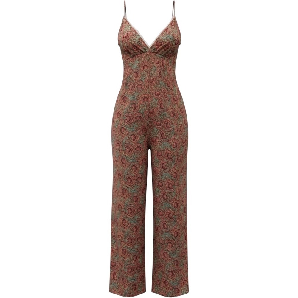 Cienna Designs Silk Blend Paisley Floral Wide Leg Jumpsuit Pink Blue Red Medium